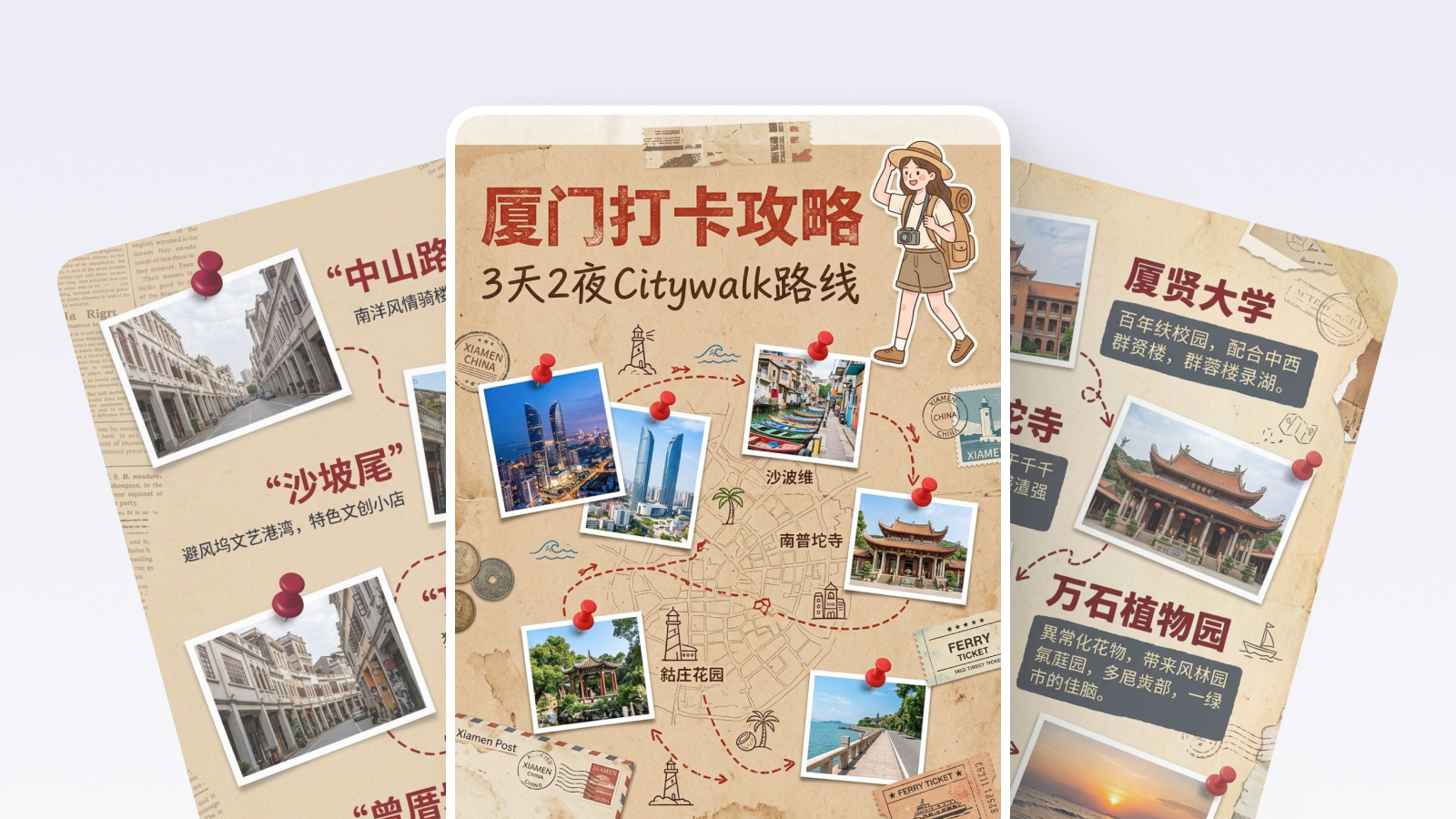 复古手账风旅行地图 效果图