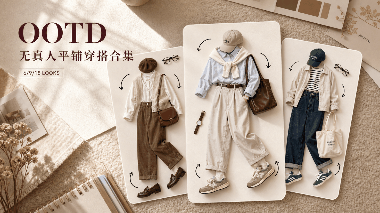 无真人 OOTD 平铺穿搭合集｜图文笔记 效果图