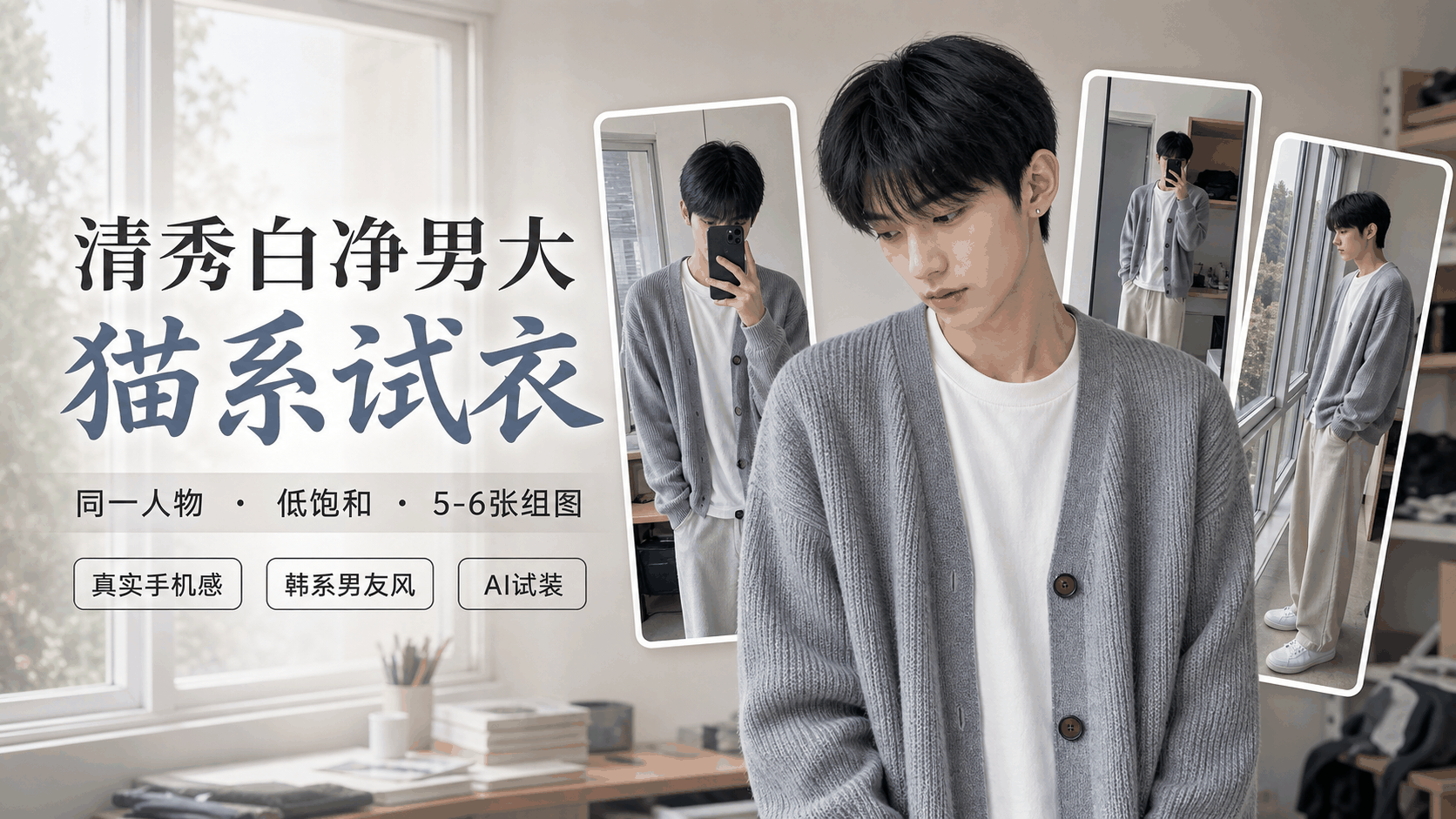 清秀白净男大试衣｜图文笔记 效果图