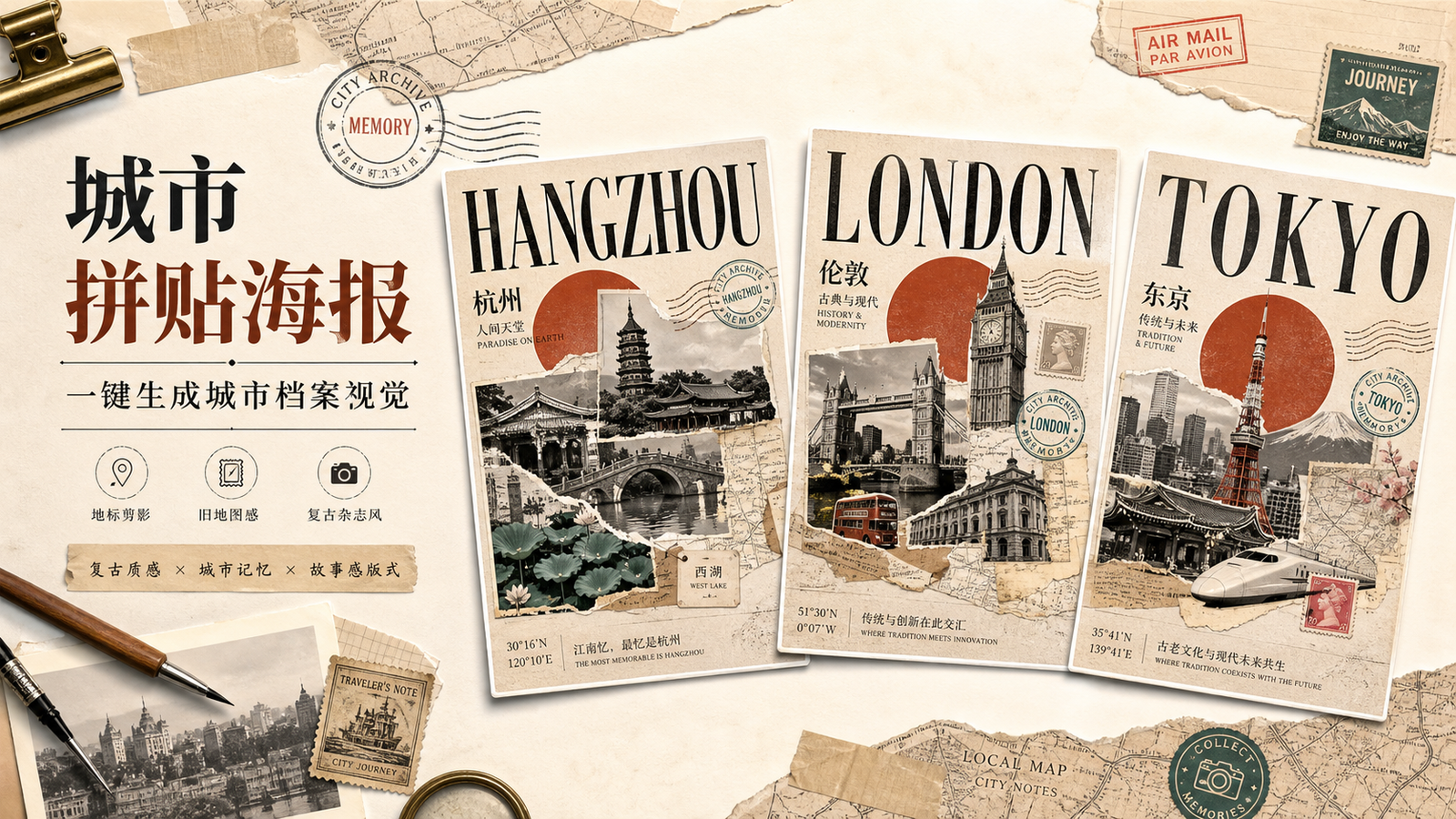 城市复古拼贴海报｜图片 效果图