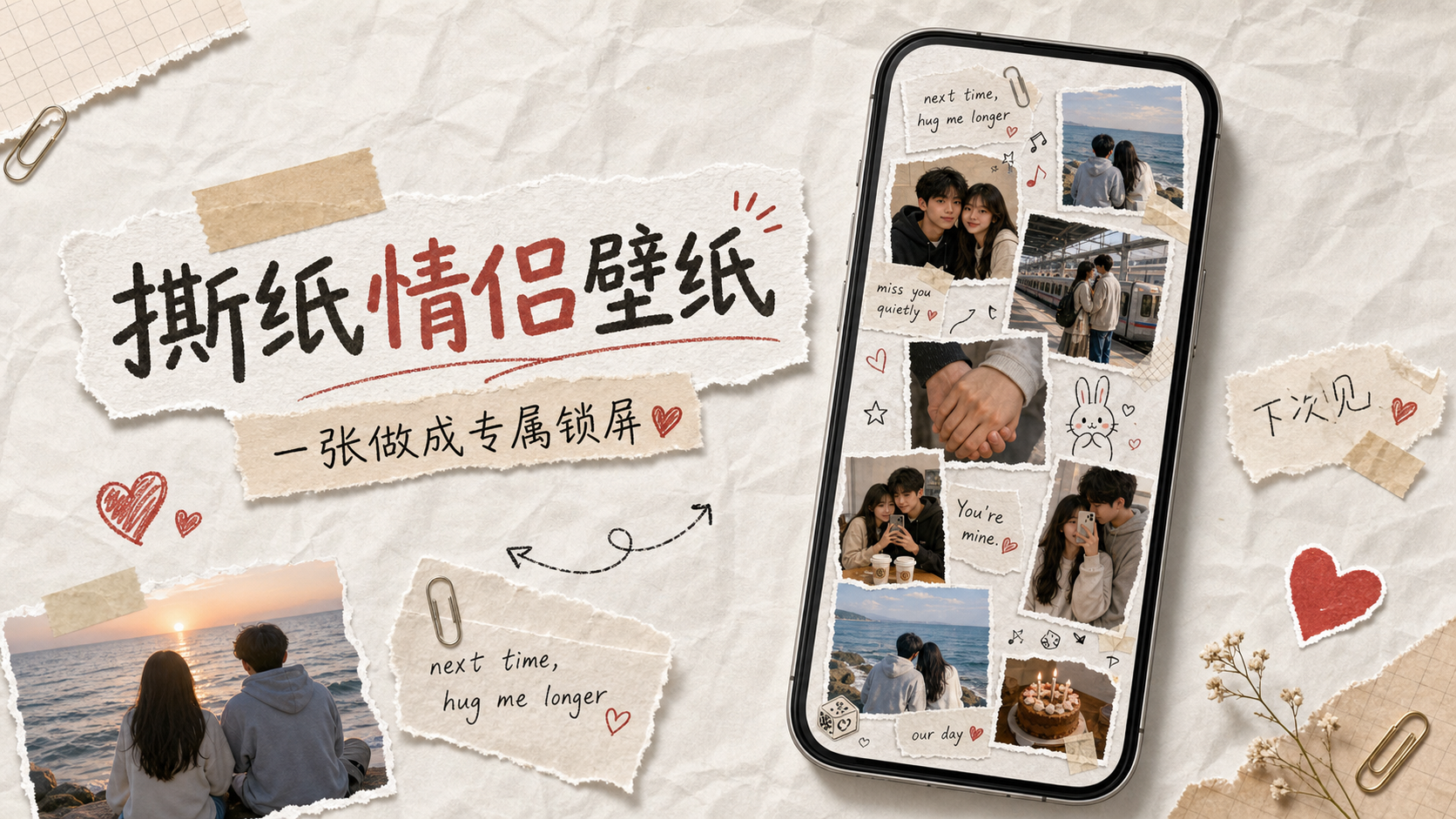 情侣撕纸壁纸｜图片 效果图