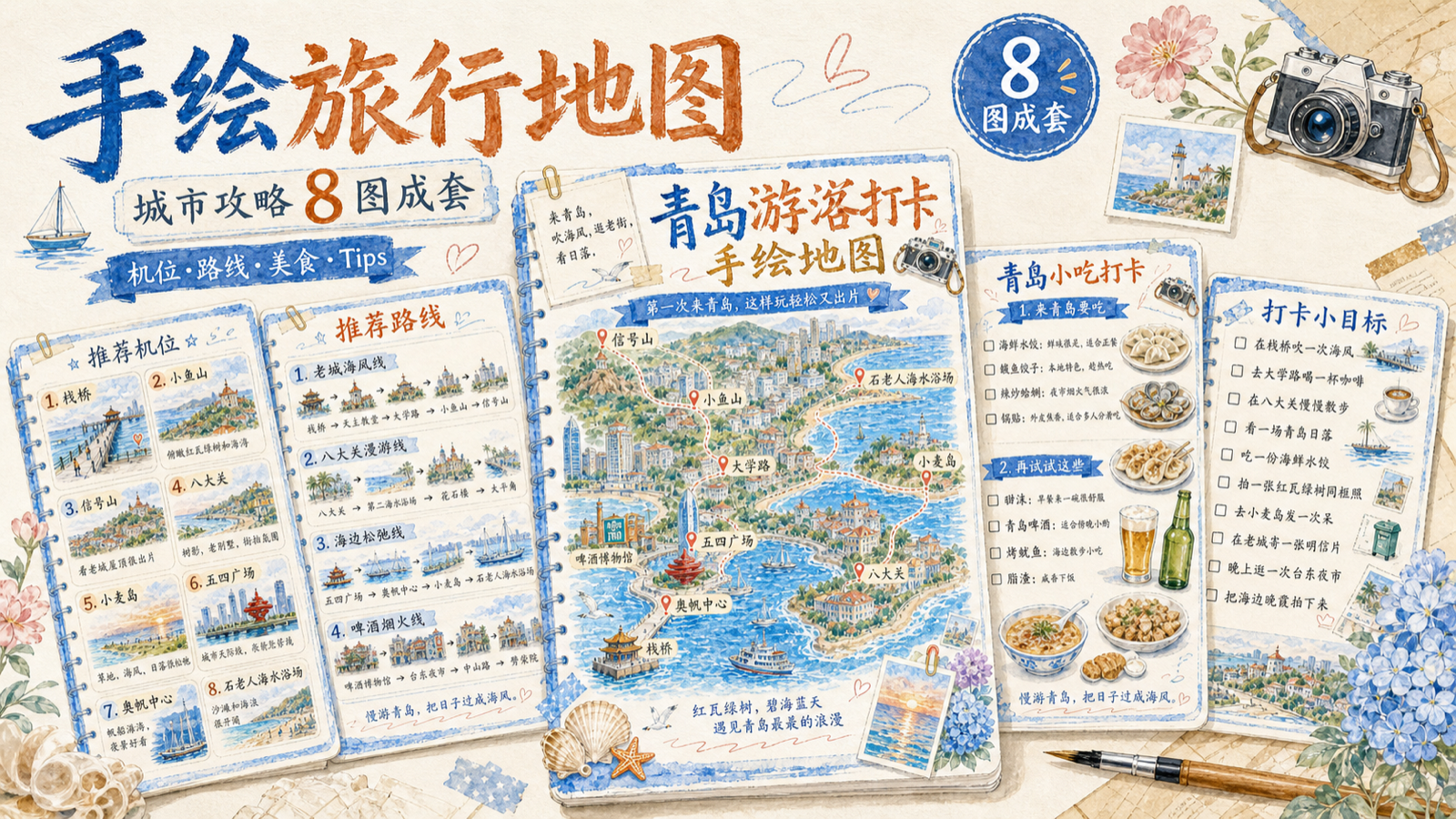 游客打卡手绘地图｜图文笔记 效果图