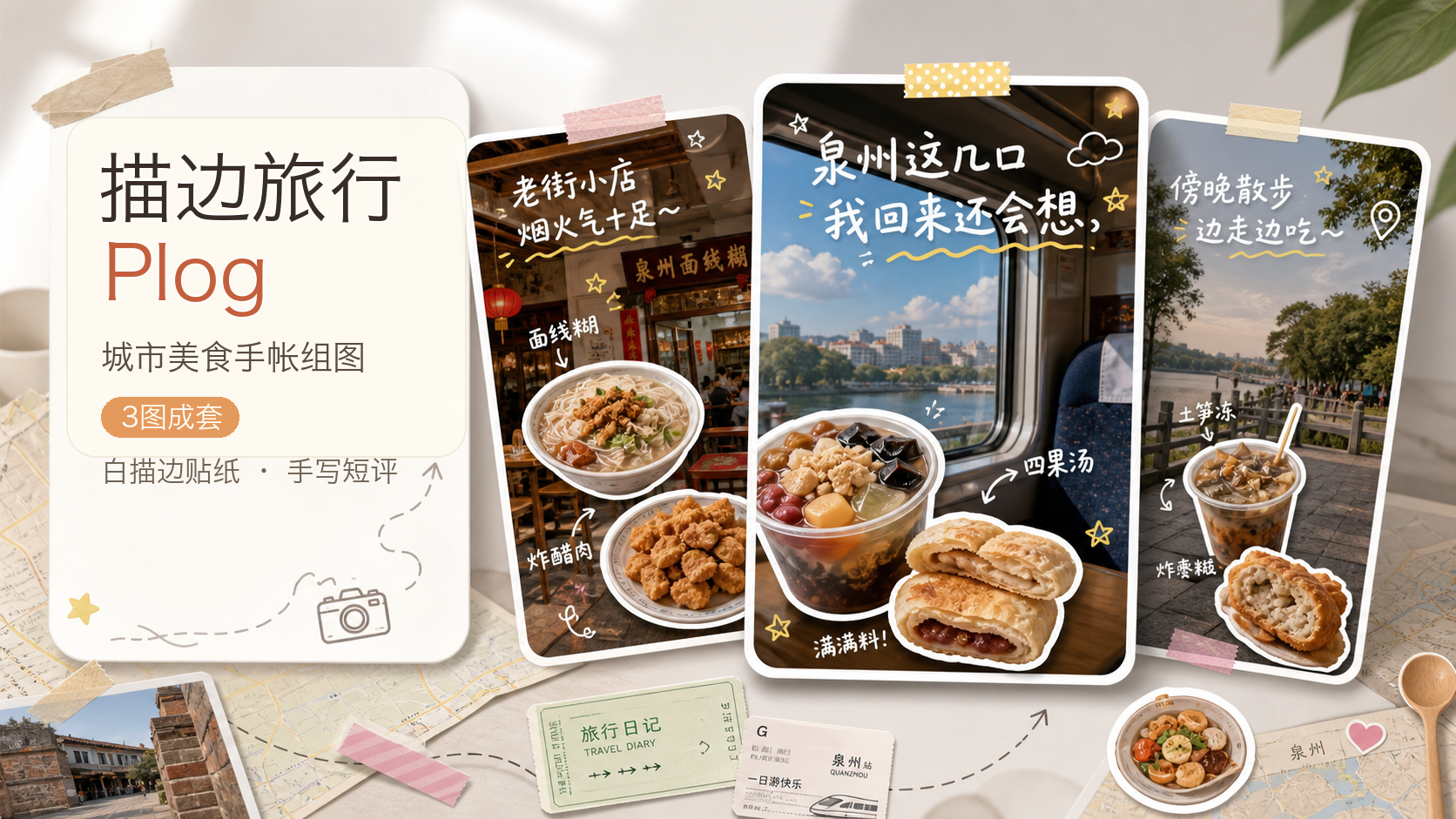 描边旅行Plog美食合集｜图文笔记 效果图
