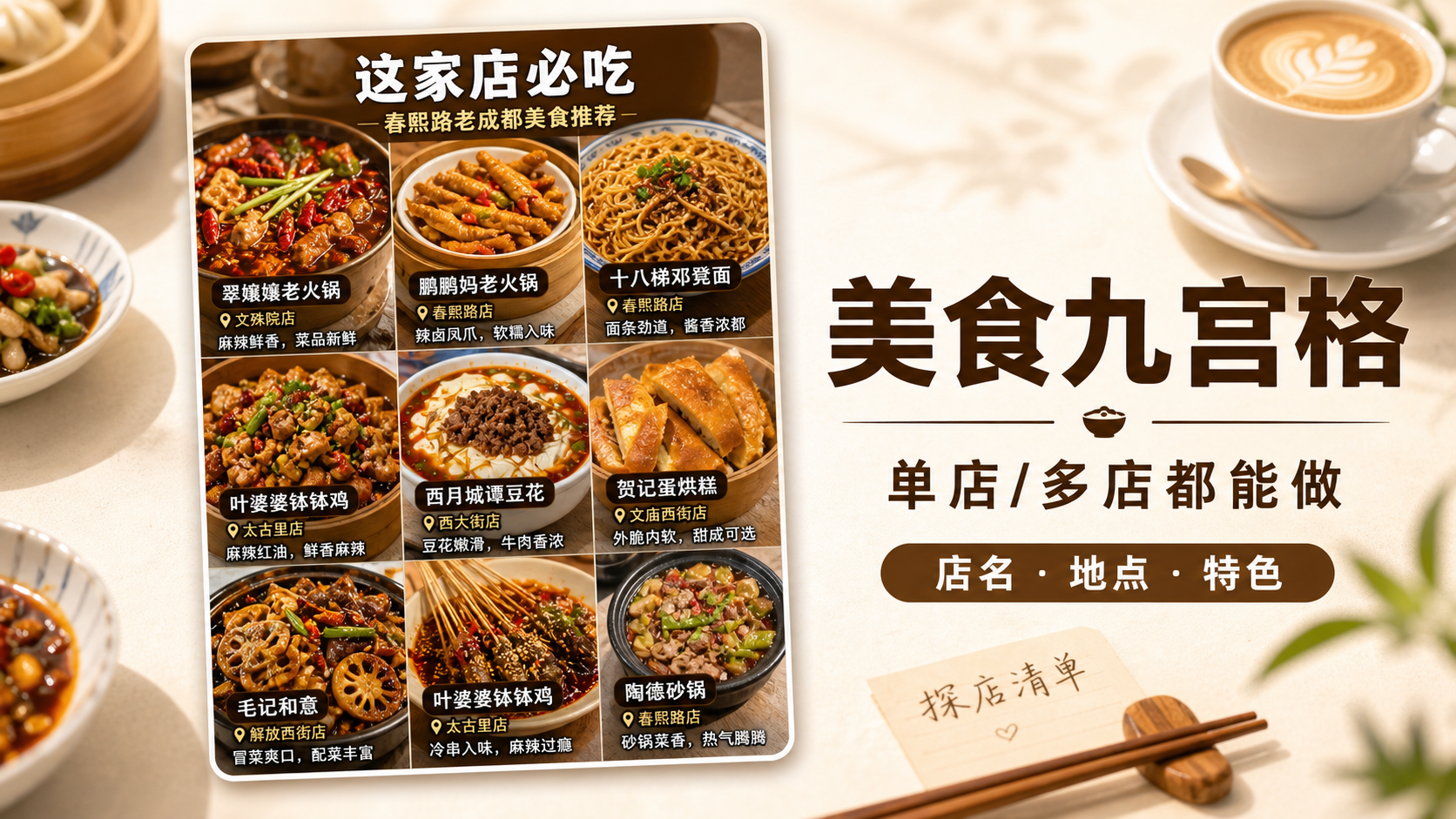 真实照片九宫格城市美食合集｜图文笔记 效果图