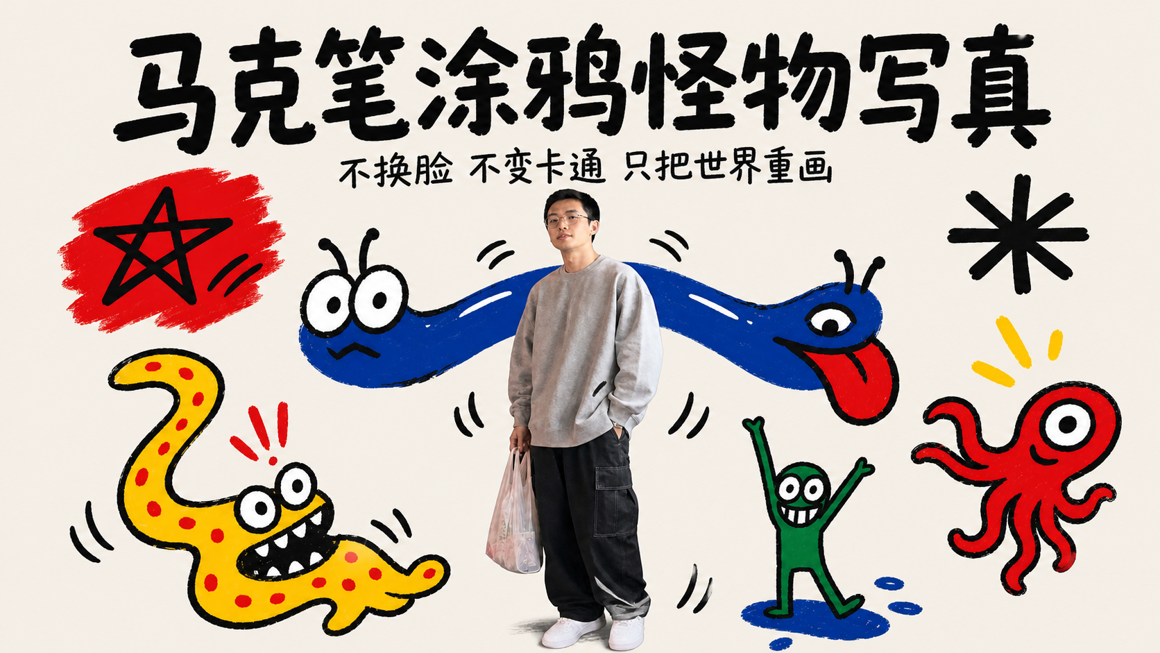 马克笔涂鸦怪物写真｜图片 效果图